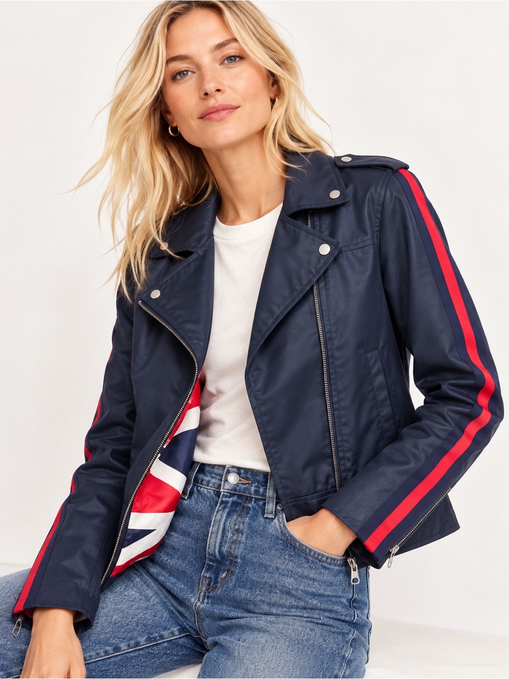 Boden | Waxed Denim Moto Jacket Union Jack Racing Stripe | US 10